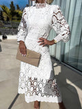2024 Women's New French Lace Collar Bubble Bubble Sleeve Dress Temperament To Show Skinny Dress 68HZ
