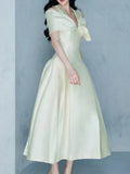 Vietnamese Niche Design Shoulder Bow Design Feel Dress To The Waist Of The Thin Swing Dress 100-Fold Dress Dress 68HZ