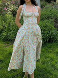 Summer Sexy Women's Broken Flowers Hanging Neck Dress Spring And Summer Women's High-End Feeling Body Out-Back Resort Style Long Skirt 68HZ
