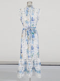 French Famous Wind Dress Woman 2025 Spring New Embroidery Splicing Hollow Waist Thin Dress 68HZ