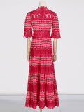 High-Level Temperament Collar Solid-Colored Dress 2025 New Lace Embroidery Design Feeling Waist Long Dress Dress Woman 68HZ