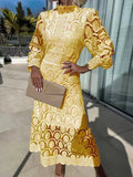 2024 Women's New French Lace Collar Bubble Bubble Sleeve Dress Temperament To Show Skinny Dress 68HZ