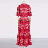 High-Level Temperament Collar Solid-Colored Dress 2025 New Lace Embroidery Design Feeling Waist Long Dress Dress Woman 68HZ