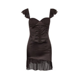Women's New Color Chiffon Splicing Sling Skirt Square Collar Shoulder Dress Short Dress Dress Woman 68HZ