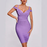 Purple Bandage Dress Sexy V-Neck Dress Bare Back Tight Banquet Evening Dress Bag Hip Dress New 68HZ