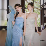 Evening Dress 2024 New Three-Dimensional Flowers With Corset Dress High-End Fine Shiny Fishtail Dress 68HZ