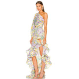 Fashion Sexy Oblique Shoulder Crumid Dress Girl Body Hollow Lotus Leaves Set Irregular Dress 68HZ