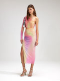 High-End Women's Sexy Oblique Shoulder-Luff Color Dress High-End Temperament Open-Fork Dress Dress With Hip Skirt 68HZ