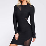 Autumn New Fashion Dress Direct Sales Long-Sleeved Sexy Mesh Dress Banded Dress Woman 68HZ
