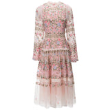 Heavy Industry Embroidery Lantern Long Sleeve Net Princess Wind Pink Dress Dress Autumn And Winter Women's New 2025 68HZ