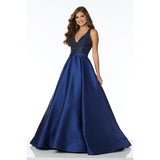 Evening Dress Deep V-Neck Bare Back Sexy Tail Deep Blue Delicate Nail Bead Noble Dress Banquet Banquet Host Dress Dress 68HZ