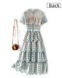 Spring High-End Heavy Industry Lace Embroidery Long Dress High-Waist Big-Name Design Sexy Dress SP 68HZ