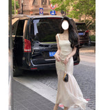 White Dingy U Tie Dress Femininity Design Fishtail Long Dress Dress Dress Dress 68HZ