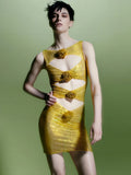 High-End Women's New Sexy Hollow Tight-Night Ass Flowers Decorative Dress Temperament Diamond Dress 68HZ