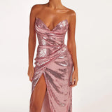 New Sexy Slit Naked Back Dress Repair Behind The Back With Open Fork Irregular Long Dress Woman 68HZ