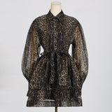 Explosion Printing Design Dress 2025 New Collar Tie With Waist Thin Leopard Dress Woman 68HZ