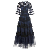 Heavy Industry Three-Dimensional Trumpet Horn Sleeve Round Collar Big Swing Fluffy Dress Dress Summer Autumn Women's Dress 2024 68HZ