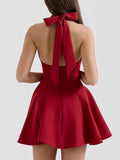 Fang Collar Hanging Neck Collar With Short Skirt 2025 New Waist Display Thin Short Color Dress Women's Summer 68HZ