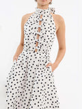 High-End Feel Dress Women 2025 New High-Necked Sleeveless Design Bow Wave Dot Long Skirt 68HZ