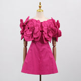 Temperament Famous Wind 2025 Spring New Fashion Niche One-Word Splicing Flowers Short Dress Woman 68HZ