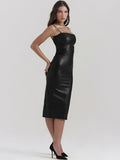 New Women's Sexy PU Leather Sling Skirt Tight Back Strap Bag Hip Leather Skirt Open Dress 68HZ