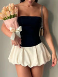 Hottie Bra Splicing Back Showing Thin Flower Bud Dress Lantern Ponky Pure Wind Summer Beautiful Little Dress 68HZ