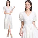 White Dress Female Travel Photo Summer French Hollow High-End Feel Seaside Beach Long Skirt 68HZ