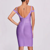 Purple Bandage Dress Sexy V-Neck Dress Bare Back Tight Banquet Evening Dress Bag Hip Dress New 68HZ