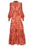 2024 Australian Niche Wind Collar Long-Sleeved Shirt Prints To Close The Waist And Leaves Of The Dress 68HZ