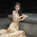 Hanging Dress Women's High-End Temperament Famous Lady Small Dress Thin Holiday Style Sexy Back Long Dress 68HZ