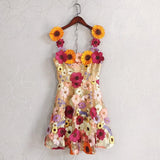 Small French Small Design Three-Dimensional Flower Net Embroidery To Rectender Sling With A-Word Dress 68HZ