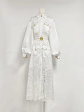 Spring 2025 New Women's Fashion Flip Lantern Long Sleeve Single Buckle Belt Lace Long Temperament Dress Woman 68HZ