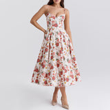 French Pastoral Sling Skirt 2025 New Fashion Flowers High Waist Slim Slim Sexy Poneng Dress Woman 68HZ