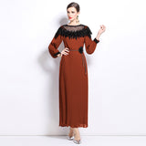 2024 Senior Sense Of The Famous Fan Heavy Industry Nail Bead Dress Temperament Sister Fan Lantern Sleeves Loose Skirt 68HZ
