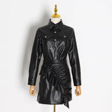 Fashion Temperament Set Women's Two-Sleeves Of Leather 2025 Spring New High-End Wood Ears Half-Sweared Dresses For Women 68HZ