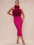 T Band Strap Dress Evening Dress High-End Dress Direct Hanging Neck Big Flower Dress New 68HZ