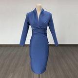 Sexy Deep V-Neck Fashion Trendy Long Sleeve Banded Dress With High-End Banquet Evening Dress 68HZ