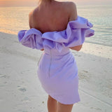 Dress 2024 Summer Women's Clothing Lotus Side Sexy Oblique Shoulder High-End Temperament Dress Dress Dress 68HZ