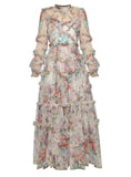 Spring And Summer Perspective Mesh Long-Sleeved Print Women's Clothing Wooden Ear Lotus Folds Fashion Sexy 68HZ