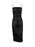 New Women's Sexy PU Leather Sling Skirt Tight Back Strap Bag Hip Leather Skirt Open Dress 68HZ