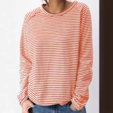 2025 New Casual Women's Loose Collar With Shoulder Long Sleeve Top Striped Prints Of Shawl 68HZ
