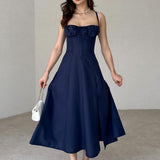 Summer Women's Clothing New Dress Repair Fork And Broken Flower Skirt Hollow Bare Back Sling Dress 68HZ