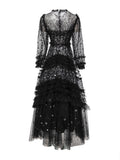 Round Lantern Long-Sleeved Mesh Yarn Heavy Lumini Glide Lotus Leafy Puffy Long Dress Dress Dress Autumn 2024 68HZ
