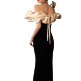 Evening Dress Women Black Shoulder Temperament High-End Fishtail High-Level Adult Banquet Dress Light Luxury Niche 68HZ