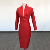 Sexy Deep V-Neck Fashion Trendy Long Sleeve Banded Dress With High-End Banquet Evening Dress 68HZ