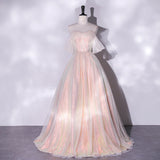 Toasting Dress Bride 2025 New One-Word Shoulder Mesh Screen Appearance Thin Annual Banquet Art Show Host Evening Dress 68HZ