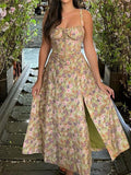 Spice Girls Wear Women's Spring New Fashion Broken Flower Dress Vacation Style Suspension Dress Women's Fork Dress 68HZ