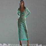 New Fashion Sexy Sleeve V Collar Long-Sleeved Dress High-End Dress Dress Long 68HZ
