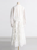 Spring 2025 New Embroidered Lace Long-Sleeved Blouse High-Waisted Half-Dress Fashion Suit Two Sets Of Female Fashion 68HZ