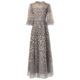 Heavy Industry Luxury Embroidery Nail Pearl Flying Sleeve Princess Long Black Dress Dress Summer Autumn Women's Dress New 68HZ
